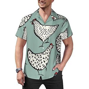 Schattig kippenpatroon casual overhemden met knopen voor heren korte mouw Cubaanse kraag T-shirts tops Hawaiiaans T-shirt L