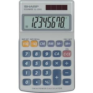 Sharp EL-250S rekenmachine (8 plaatsen, werkt op zonne-energie en batterijen) wit