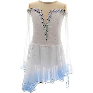 Nnnydjy Mode Kunstschaatsjurk Met Hoge Hals Voor Meisjes Schaatswedstrijd Kostuum Met Lange Mouwen Ademende Turnpakjes Schaatsoutfit Met Kristallen,Wit,11_13Years