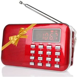 Raddy RF23 Draagbare radio, kleine AM/FM, korte golfontvanger, MP3-muziekspeler, ondersteunt micro-USB TF-kaart, met lcd-display, wekker, externe antenne en oplaadbare batterij (rood)