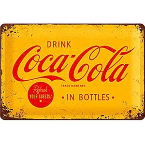 Nostalgic-Art Metalen Retro Bord, Coca-Cola – Logo Yellow – Geschenktip voor Coke-fans, van metaal, Vintage ontwerp voor decoratie, 20 x 30 cm