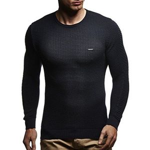 Leif Nelson LN1545 Herentrui gebreide trui met capuchon basic ronde hals sweatshirt lange mouwen lange mouwen slim fit, Blauw, L