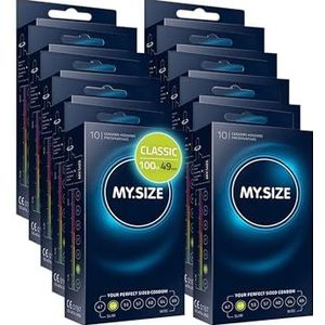 MY.SIZE Classic condooms maat 2 I 49 mm breed I 100 stuks maxi pack I premium condooms extra dun I condooms true to touch gossamer I dunne 0,07 mm wanddikte I condooms veganistisch
