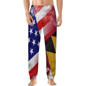 Vintage USA En Maryland State Flag Heren Pyjama Broek Zachte Lounge Bottoms Lichtgewicht Slaap Broek