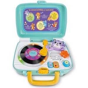 VTech Wisky, Micio platenspeler, draaitafel voor kinderen, 5 achterruiten, volumeregeling, koffer inbegrepen, 6 liedjes, Italiaanse taal, batterijen inbegrepen, 1-4 jaar