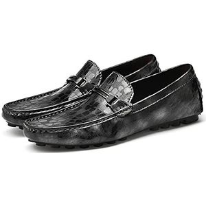 Comodish Men's Loafers Driving Moccasins Loafers Faux Crocodile Embossed Leather Flat Heel Slip Resistant Anti-slip Casual Classic Slip-ons (Color : Grey, Size : 37 EU)