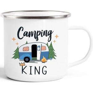 Moonworks® Emaille Mok Camping Queen King Caravan Gift Camper Camping Vakantie Accessoires King emaille wit-zilver standaard