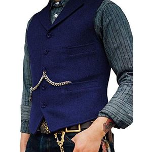 BYLUNTA Casual tweed heren vest Herringbone vintage bruiloft wol slim fit retro party, koningsblauw., XL