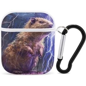 Capybara Thunder Leuke Case voor AirPods 2&1 Schokbestendige Beschermende Hoofdtelefoon Gevallen Cover Met Sleutelhanger voor Mannen Vrouwen
