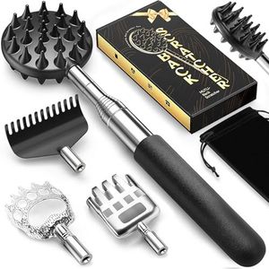 Tukuos - Telescopische krabpaal voor rug met 3 afneembare koppen, draagbaar, uittrekbaar, voor dames en heren, massageapparaat van roestvrij staal, voor agressieve en matige krassen