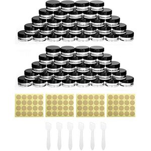QWORK® 60 stuks kleine plastic potjes met deksel, met sticker en kleine lepel voor het opbergen van make-up, sieraden, gel, etc