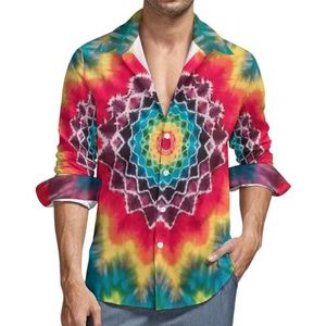 Tie Dye Mandala Casual Heren Shirts Lange Mouw met Zak Hawaiiaans Shirt Vakantie 5XL