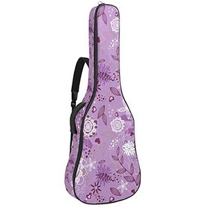 Zachte Basgitaar Case Tas met Back Hanger Loop Electirc Gitaar Rugzak Paars Bloem Bladeren Wit Artcm Dikke Veiligheid Padding Paars Bloem Bladeren Wit Art