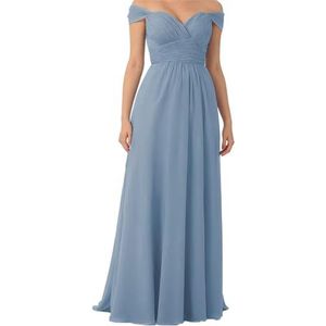 SAMHO V-hals Off Shoulder Bruidsmeisjes Jurken Vrouwen Strapless Bandeau Mouwloos Uitgerust A-lijn Bruiloft Gast Jurken, Moody Blauw, 44