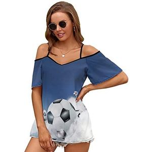 Voetbal in de wolken vrouwen blouse koude schouder korte mouw jurk tops t-shirts casual t-shirt 2XL