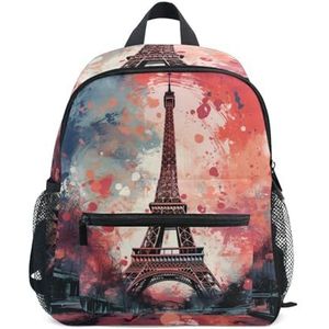 Wzzzsun Eiffeltoren roze aquarel kinderrugzak basisschoolrugzak verstelbare schouderriem rugzakken voor meisjes jongens reizen, Schattige mode, M