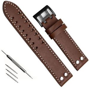 dayeer Echt lederen horlogebanden voor Hamilton H760250 H77616533 Kaki veldhorlogeband met knopgesp (Color : Brown White Black, Size : 22mm)