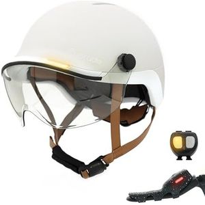 Life helm met vizier voor fiets, scooter, met krachtige verlichting voor/achter, knipperfunctie, eenheidsmaat (Artic White)