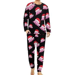 Grappige Kerstman Blobfish Comfortabele Heren Pyjama Set Ronde Hals Lange Mouw Loungewear met Zakken 3XL