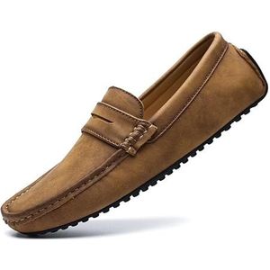 Herenloafers Vierkante neus PU-leer Penny Driving Loafers Antislip Comfortabele lichtgewicht prom-wandelslip-ons(Color:Brown,Size:38 EU)
