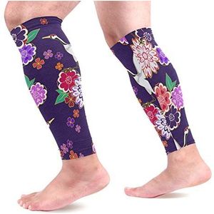 EZIOLY Kraan Floral Sports Kalf Compressie Mouwen Been Compressie Sokken Kalf Guard voor hardlopen, fietsen, moederschap, reizen, verpleegkundigen