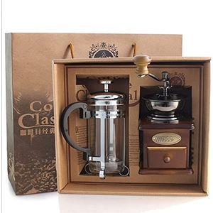 Handmatige koffiemolen French Press Pot gezette koffie of thee Houten koffiebonen Grinderps Koffiepot Gift Box Handmatige Grinder