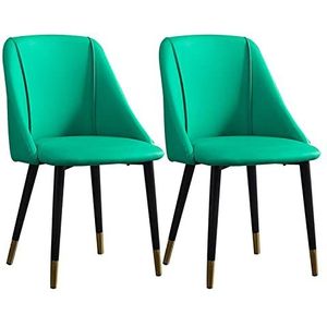 GEIRONV Moderne lederen eetkamerstoel set van 2, for balie lounge woonkamer receptie stoel met ergonomische rugleuning en metalen poten Eetstoelen (Color : Green, Size : 85 * 42 * 44cm)