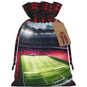 Stadion voetbal satdium veld licht nacht splice jute trekkoord geschenkzak: een herbruikbaar kerstcadeau zakje voor al uw feestelijke behoeften