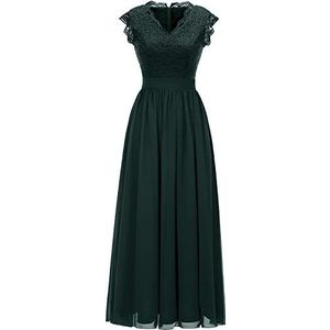 Dressystar Elegante baljurk voor dames, V-hals, bloemenkant, chiffon, lange cocktailjurk, avondjurk, groen, M