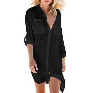 Cover Ups Voor Vrouwen Strandkleding Vest Strand Blouse Mouw Lange Slijtage Chiffon Cover Vrouwen Losse Top Badmode Tankini's Set Meisjes Badpak Zomer Badpak Cover Ups Voor Vrouwen (zwart, XL)