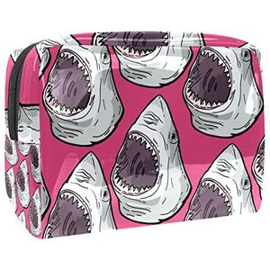 Roze haaien print reizen cosmetische tas voor vrouwen en meisjes, kleine waterdichte make-up tas rits zakje toilettas organizer, Meerkleurig, 18.5x7.5x13cm/7.3x3x5.1in, Modieus