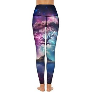 Galaxy Sky Star Tree yogabroek voor dames, hoge taille, yogabroek met zakken, workout, hardlooplegging voor dames