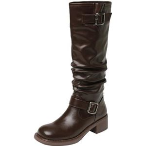 Vrupons Fashion Slouch Boots voor dames, met lakleer en hoge hakken, koffie, 36 EU