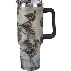 40 oz roestvrijstalen beker met handvat vogels wandelen grote capaciteit auto beker lekvrije reizen beker koffiemok dubbele drinkdeksel waterfles geschenken voor mannen vrouwen