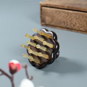 COMB, handgemaakte sandelhout schapen hoorn paddestoelvormige brede tandenkammen voor vrouwen en mannen, kleine haarborstel voor portemonnee, cadeau voor mama en papa, kousvuller, haarhoofdhuid