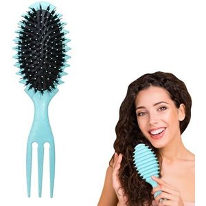 NEERIX Curl Defining Brush, borstel voor het definiëren van krullend haar, gedefinieerde styling, gedefinieerde krullen, minder trekken en krulscheiding, ergonomische vormgeving (blauwgroen)