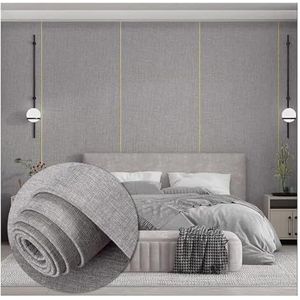 Zelfklevend gestoffeerd behang, 5 mm dikke linnen stof, schil-en-plak wandpanelen, anti-botsing, geluiddichte decoratieve voering, snijbaar (grijs, 65 x 280 cm-5 rol)