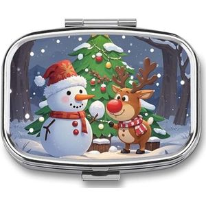 Pillendoos pillenhouder 2 compartimenten metalen pillenorganisator rode neus rendier schattig draagbaar pillendoosje grote capaciteit pillenhouder voor pillen vitaminen geneeskunde