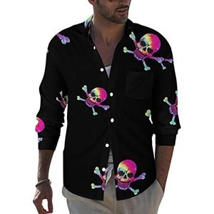 Tie Dye Skull heren revers shirt met lange mouwen button down print blouse zomer zak T-shirts tops 4XL