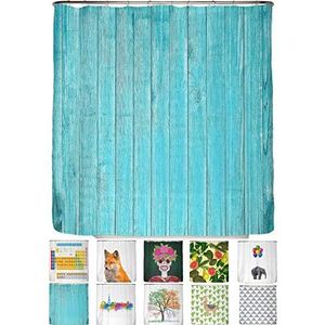 Arteneur® - anti-schimmel douchegordijn 180x200 - zware zoom, ondoorzichtig, waterdicht, wasbaar & 12 ringen (Hout Turkoois)