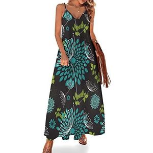 Dahlia bloemen dames zomer maxi-jurk V-hals mouwloze spaghettibandjes lange jurk