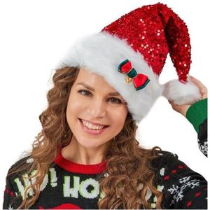 Luxylei Kerstmanhoeden met pailletten Kerstman Hoeden met Glanzende Glitter Voor Vakantie Uniseks Voor Hoed Nieuwjaar Feestelijk Feest