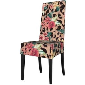 KemEng Vintage luipaard bloem bedrukt, stoelhoezen, stoelbeschermer, stretch eetkamerstoelhoes, stoelhoes voor stoelen