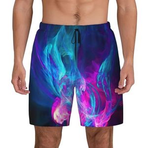 YJxoZH Blauw en roze Fire Print Heren Zwembroek Board Shorts Surfen Stretchy Beach Shorts,Sneldrogende Zwemshorts, Zwart, XXL