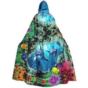 EdWal Oceaan onderwater dolfijn vis print carnaval cape met capuchon capes heks kostuum vampier mantel tovenaar gewaad cosplay kostuum