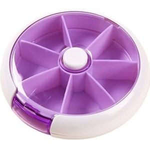 Draagbare 7-Compartiment Fruit Pillendoos Ronde Roterende Transparant (Paars)