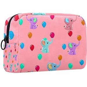 Cosmetische tas voor dames,kleine make-uptas voor portemonnee,Roze Kleurrijke Ballonnen Olifant,Cosmetische reistas,make-uptasje