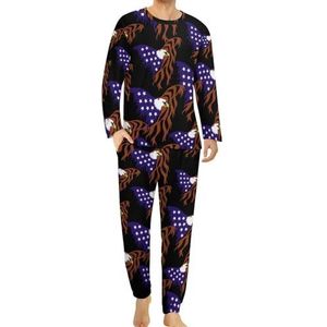 American Flag Eagle pyjama voor heren, loungewear met lange mouwen, top en onderkant, 2-delige nachtkleding