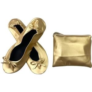 Opvouwbare draagbare ballerina's voor dames, zachte zool, oprolbare pantoffels, instappers, comfortabele platte schoenen voor reizen, bruiloft met tas, opvouwbare platte schoenen voor dames, Goud,