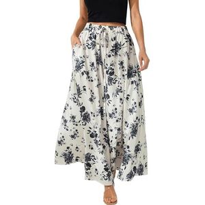 Lange zwierige rok Elastische hoge taille lange rok voor dames A-lijn lange damesrok met zak voor feestdatum Lange rokken